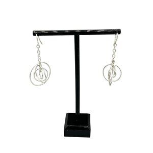 Silver Tone Geometric Circle Drop Earrings Minimalist